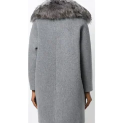 MANTEAU PAULE KA COL FOURRURE GRIS PERLE -PAULE KA Boutique 101187 3
