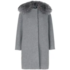 MANTEAU PAULE KA COL FOURRURE GRIS PERLE