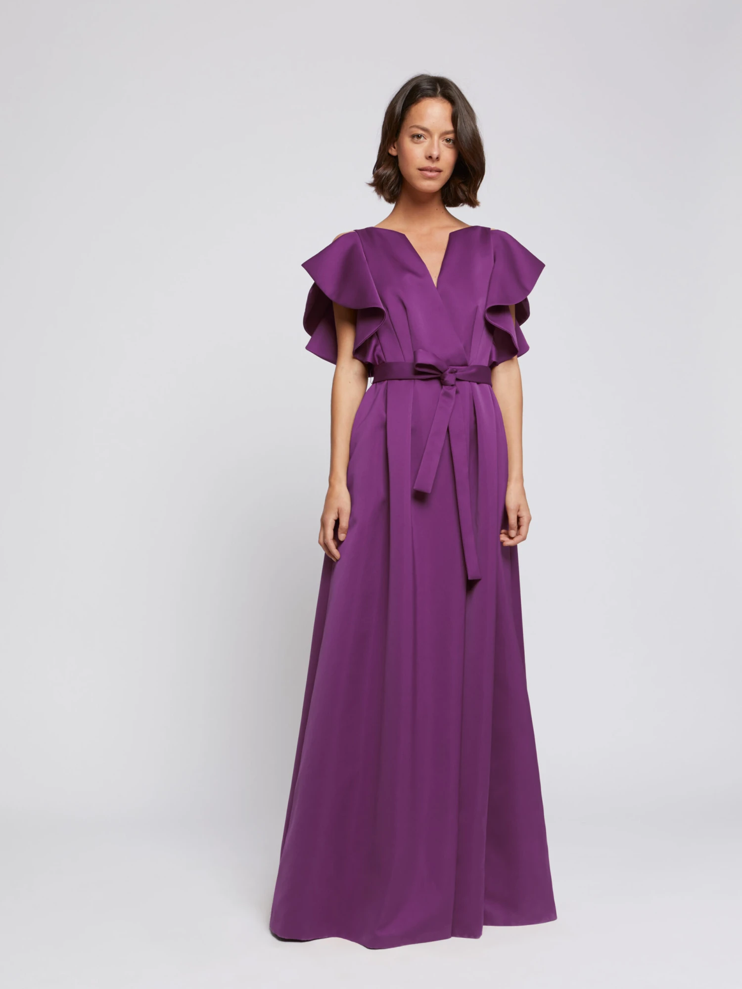 PAULE KA Robe Longue à Volants En Crêpe Envers Satin 1 PAULE KA Robe Longue à Volants En Crêpe Envers Satin