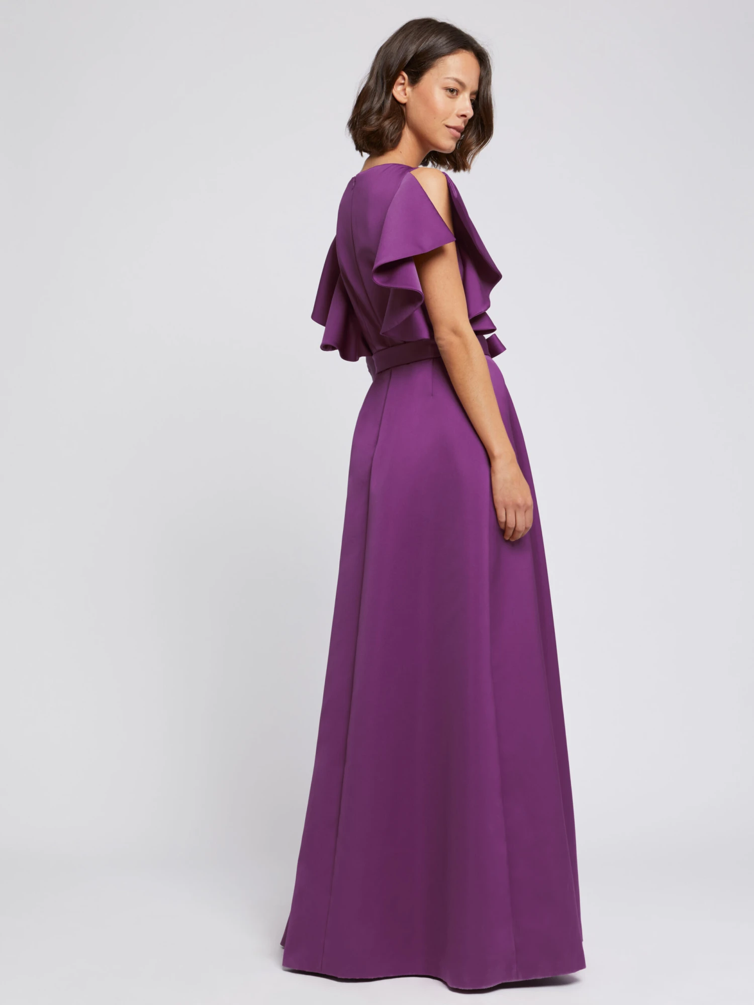 PAULE KA Robe Longue à Volants En Crêpe Envers Satin 4 PAULE KA Robe Longue à Volants En Crêpe Envers Satin – Image 4