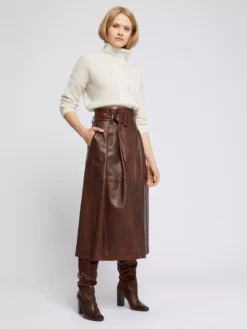 PAULE KA Jupe Longue Ceinturée En Cuir D'agneau -PAULE KA Boutique paule ka 21H300 J317 380 1 scaled