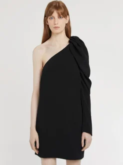 PAULE KA Robe Courte Asymétrique En Crêpe Envers Satin -PAULE KA Boutique paule ka 22E180R090 999 3 scaled