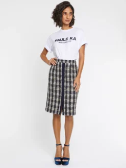 PAULE KA Jupe Crayon à Motif Pied-de-coq