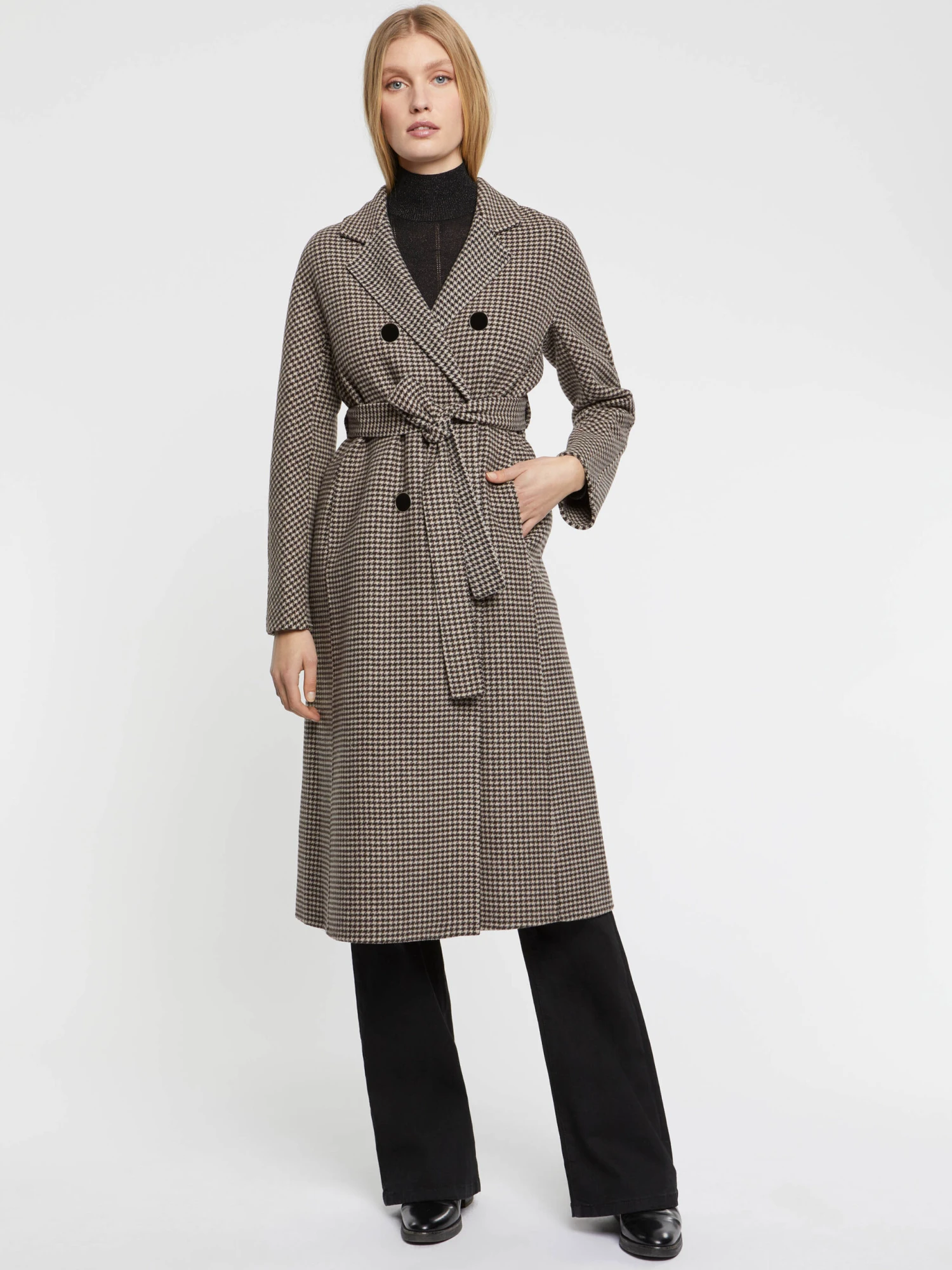 PAULE KA Manteau Long à Motifs Pied-de-poule En Laine 1 PAULE KA Manteau Long à Motifs Pied-de-poule En Laine