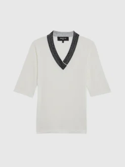 PAULE KA Pull Col V à Chevrons -PAULE KA Boutique paule ka 22H412PU12 0299 6 scaled