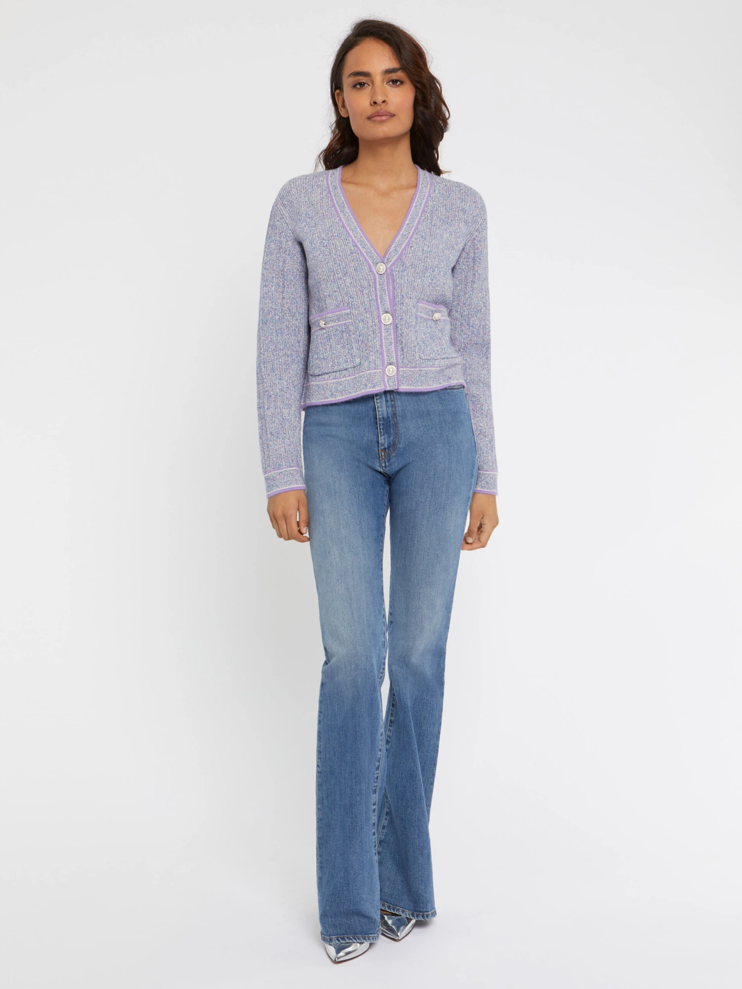 PAULE KA Cardigan En Maille Moulinée, Boutons Perle 1 PAULE KA Cardigan En Maille Moulinée, Boutons Perle